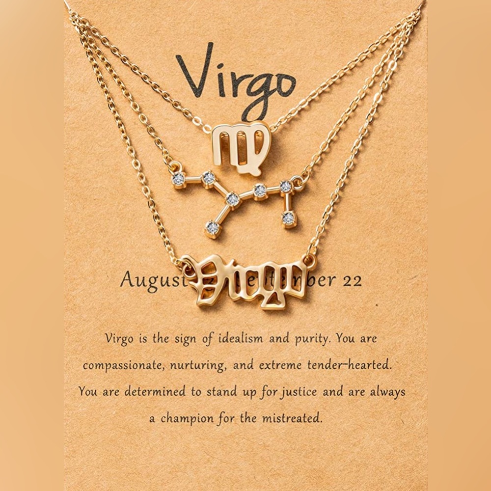 Gold Plated Layered 3 Virgo Necklaces Brand New
